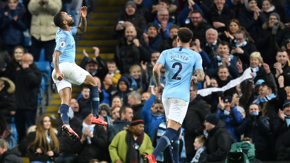 Raheem Sterling: The Manchester City attacker celebrates after completing his hat-trick against Watford
