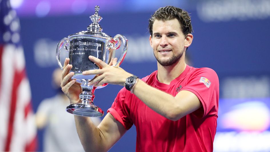 Dominic Thiem celebrates winning the US Open in New York