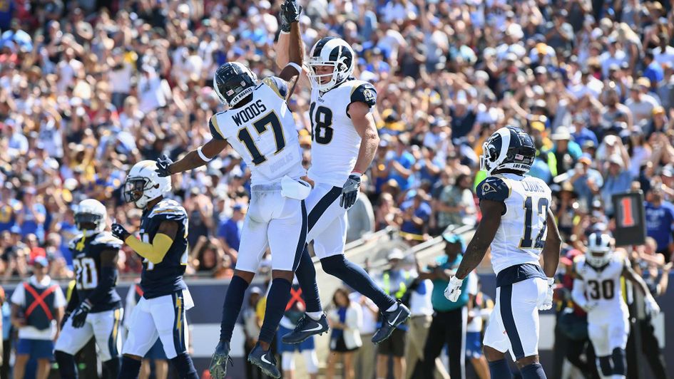 LA Rams players celebrate against the LA Chargers