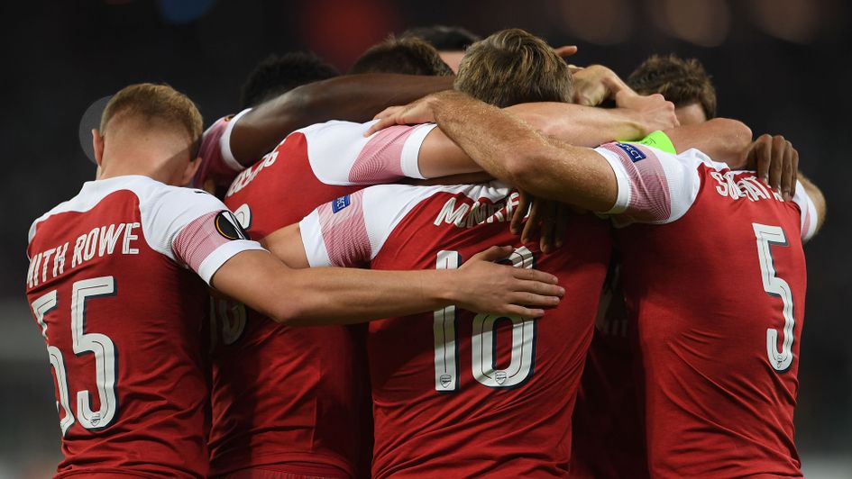 Arsenal celebrate after scoring against Qarabag