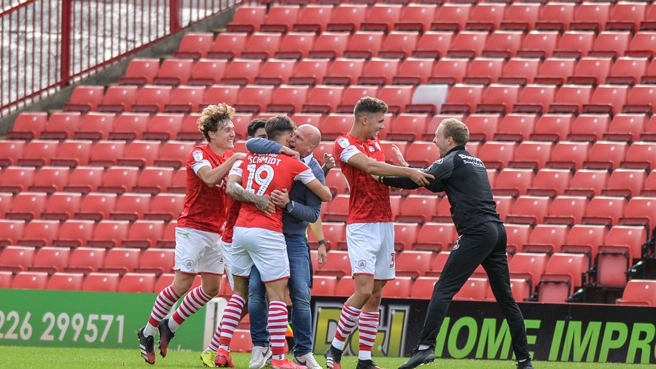 Barnsley celebrate Patrick Schmidt's last-gasp winner
