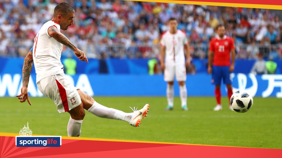 Aleksandar Kolarov scores Serbia's first goal of the 2018 World Cup