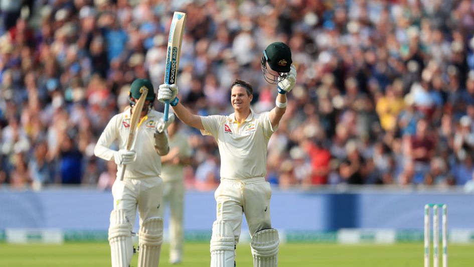 Steve Smith celebrates his century