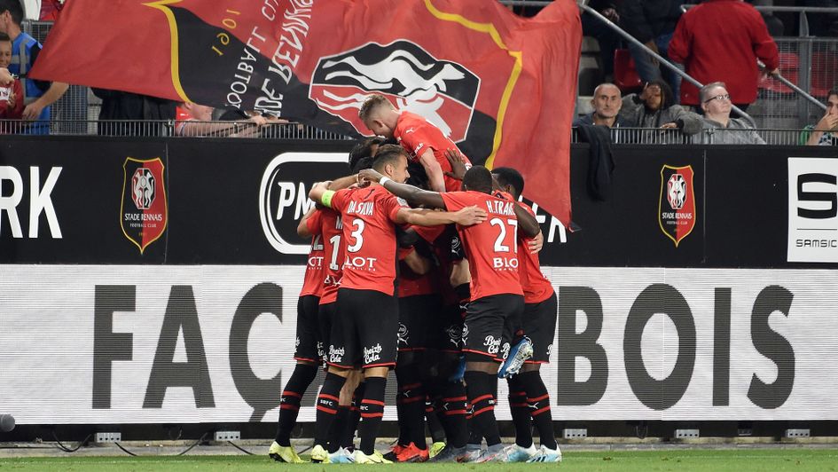 Celebrations for Rennes in their victory over PSG