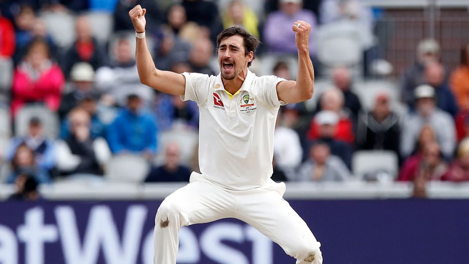 Mitchell Starc celebrates the wicket of Jonny Bairstow