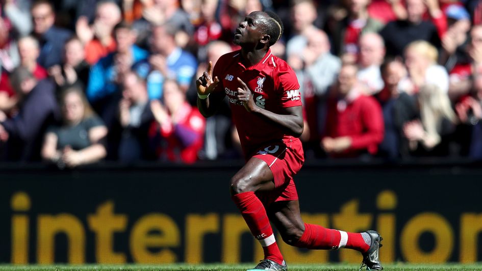 Sadio Mane celebrates after his goal against Wolves