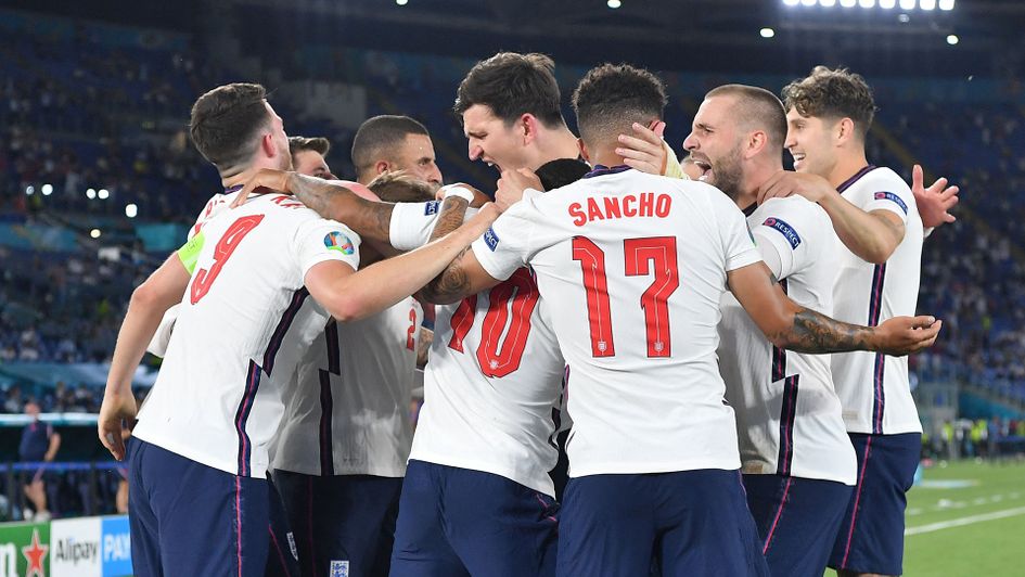 England celebrate Harry Kane's second goal against Ukraine