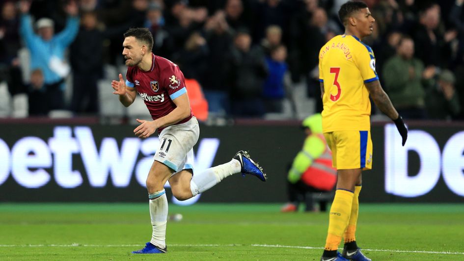 Robert Snodgrass celebrates his goal for West Ham against Crystal Palace