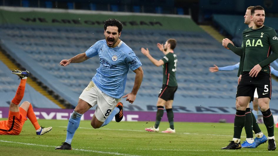 Ilkay Gundogan celebrates his goal against Tottenham