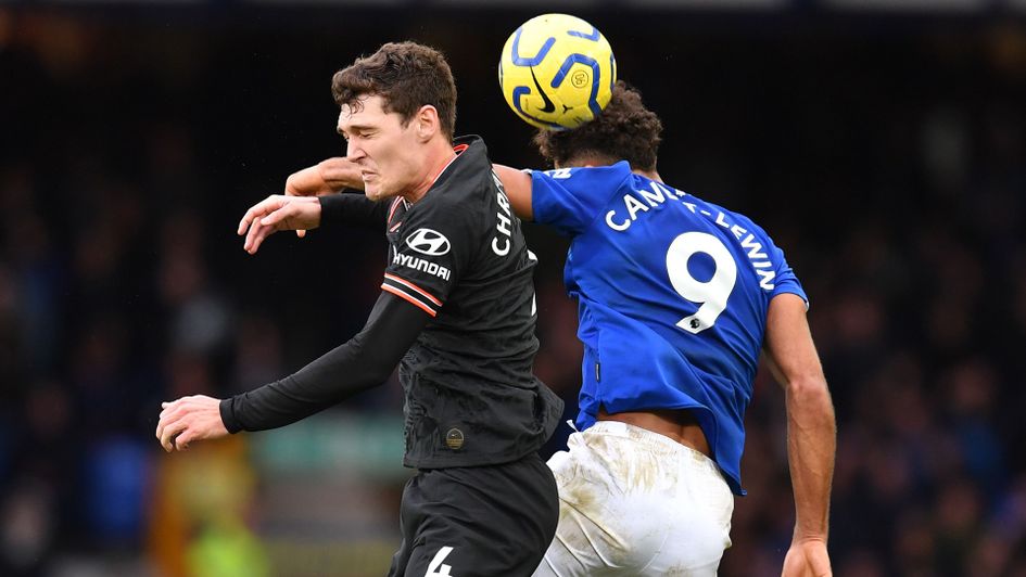 Andreas Christensen battles for Dominic Calvert-Lewin for the ball