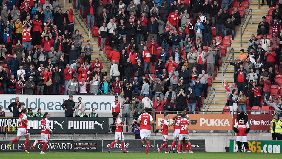 Rotherham celebrate after scoring against Stoke