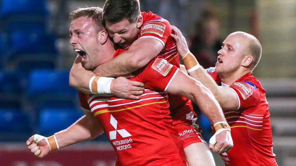 Kopczak celebrates for Salford